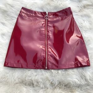 Red faux leather red skirt